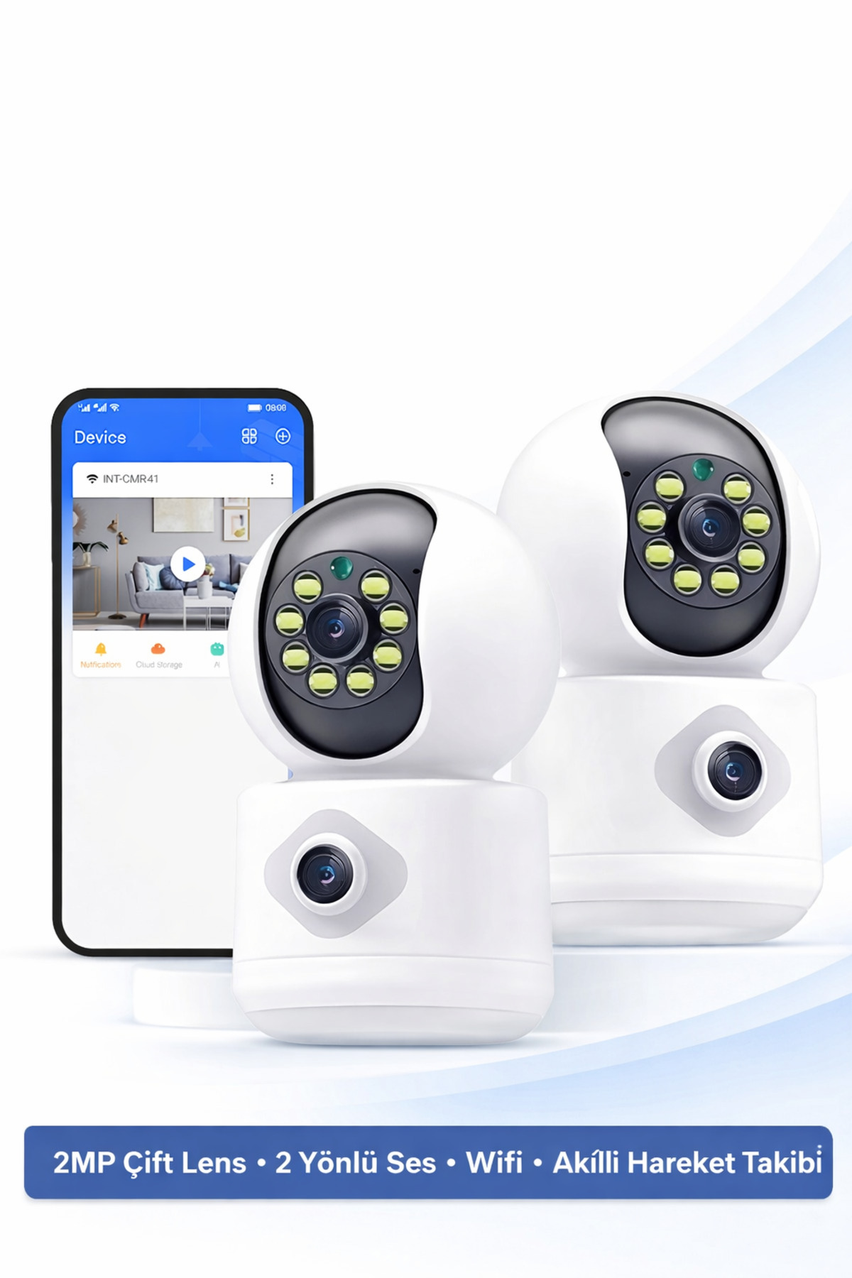 Dimute Shop INT-CMR41 2MP Çift Lens Bebek Kamerası – 2 Yönlü Ses, Mobil Uygulama Destekli Güvenlik Kamerası fotoğrafı 3 (önizleme)