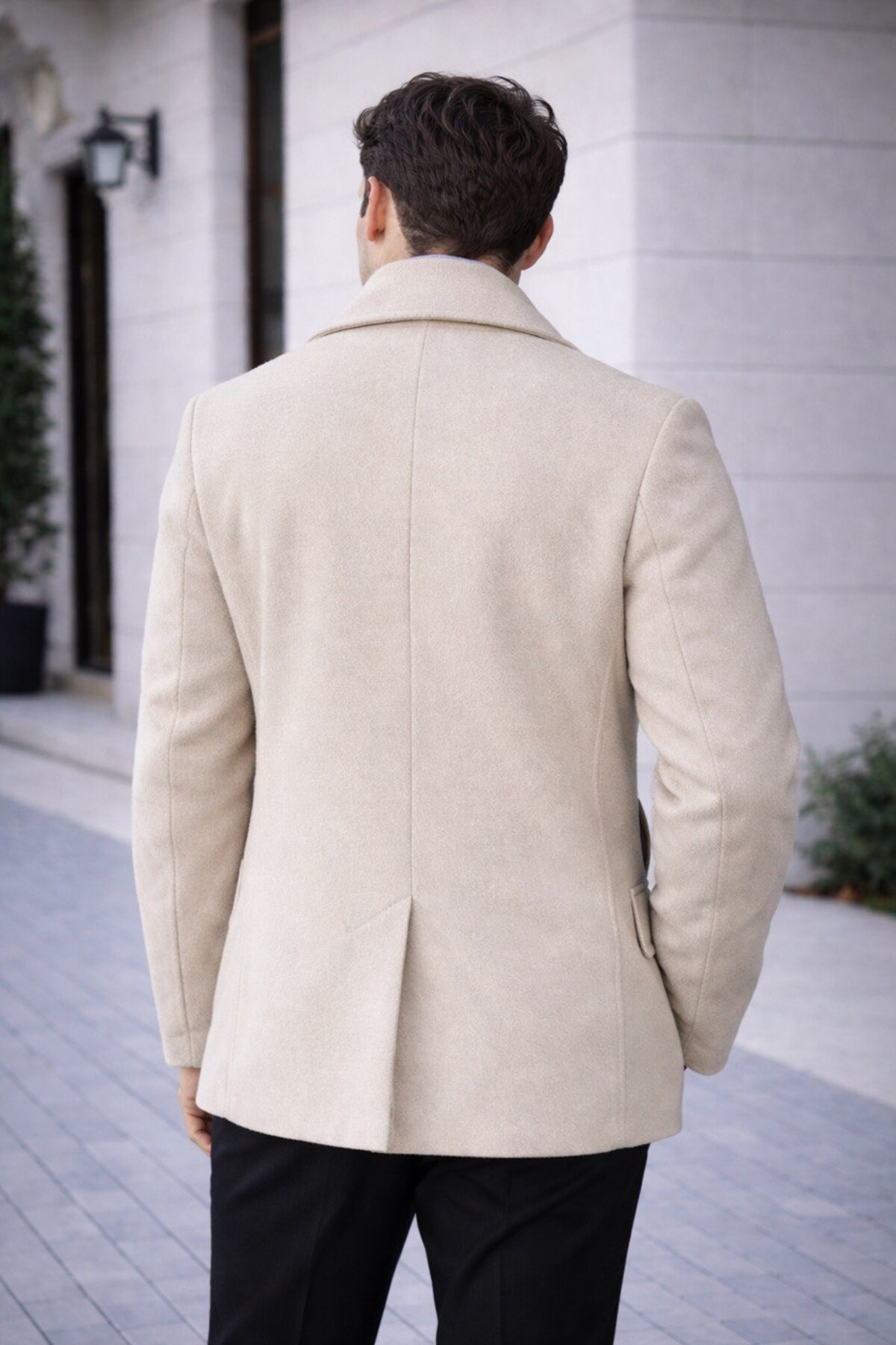 BASEL.CO  Erkek Casual Kruvaze Midi Boy Kaşe Kaban - Modern Kesim - Görsel 2