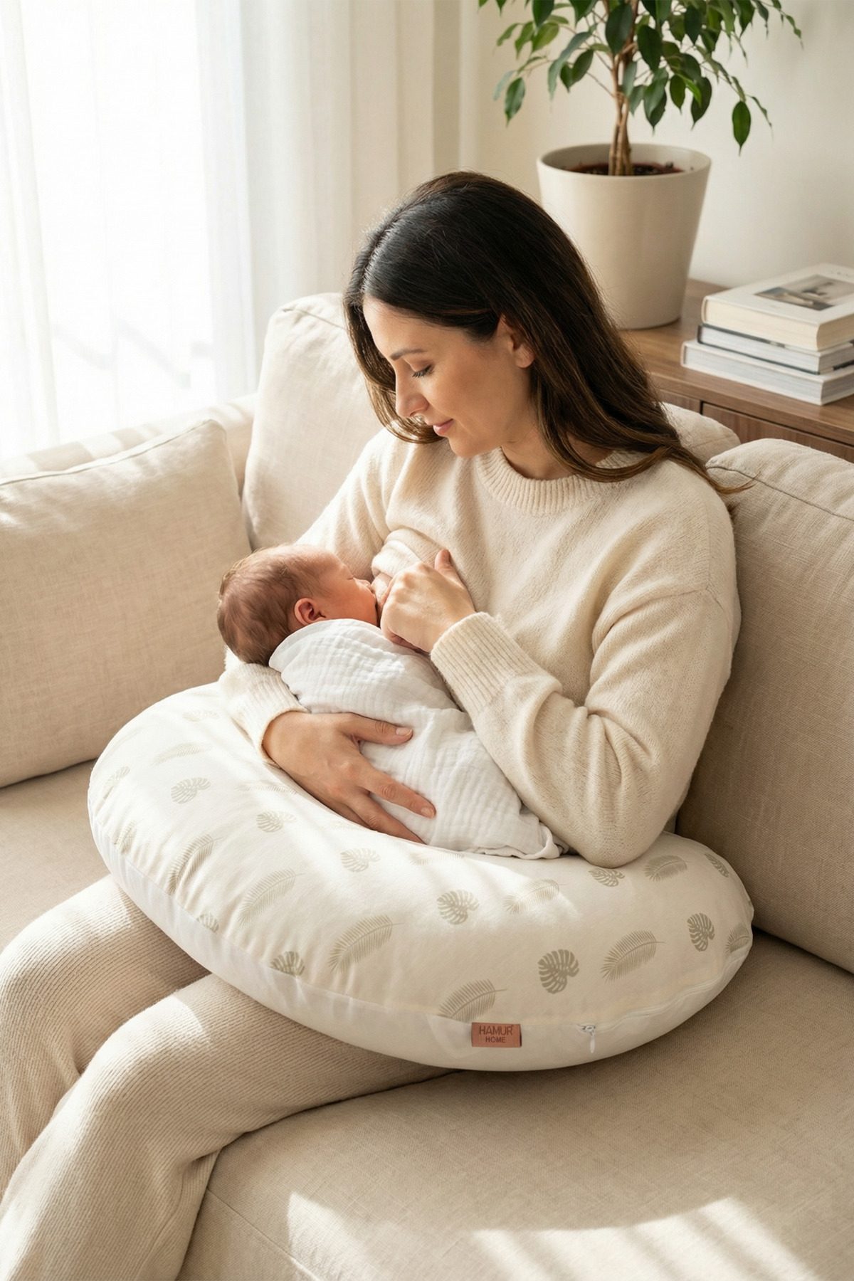 HAMUR Yenidoğan Çift Taraflı Hamile Anne Bebek Emzirme Yastığı Yıkanabilir Kılıf Destekli Minder Melis fotoğrafı 2 (önizleme)