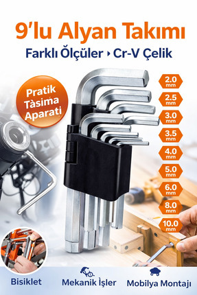 DEXPA 9’lu Alyan Takımı CrV – Farklı Ölçüler – Pratik Taşıma Aparatlı