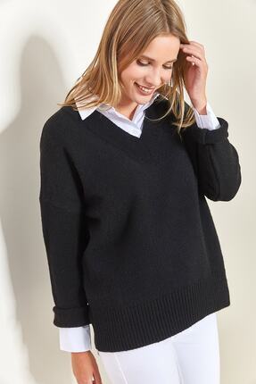 kulisgiyim Kadın V Yaka Triko Kazak