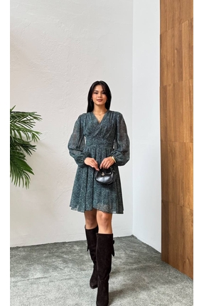 MY GRS ÇITIR DESEN KISA ŞİFON ELBİSE