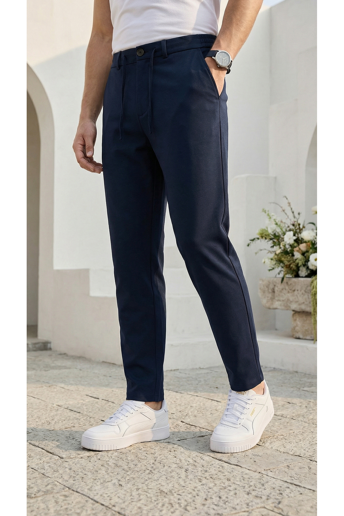 Etikmen  Lacivert ipli Kolay Ütülenebilir Easy Iron Jogger Erkek Pantolon - Görsel 4