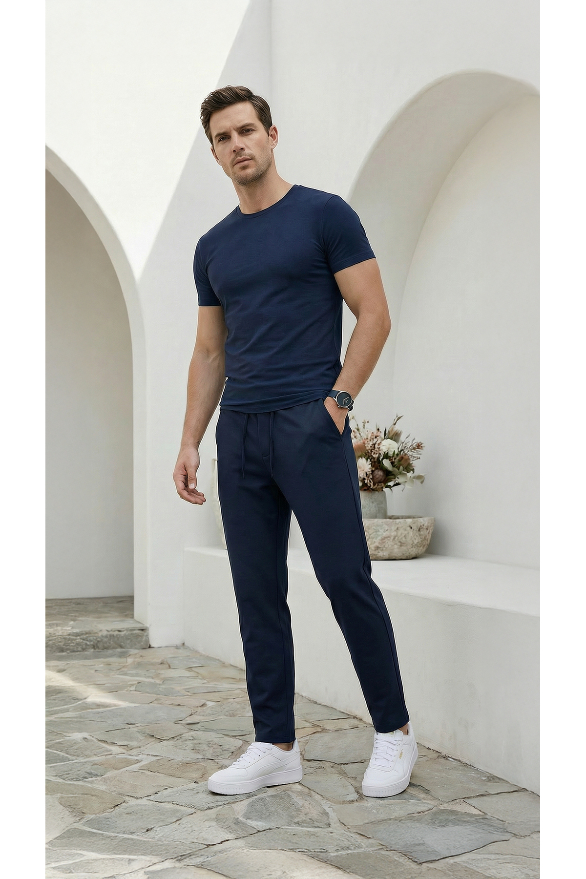 Etikmen  Lacivert ipli Kolay Ütülenebilir Easy Iron Jogger Erkek Pantolon - Görsel 3