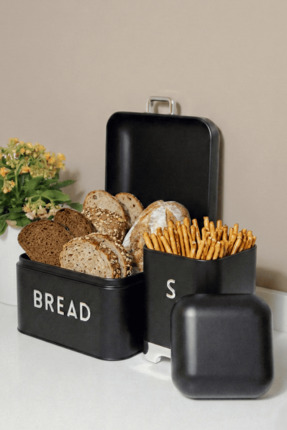 Sarkap Home Siyah Galvaniz Bread Küçük Boy Ekmeklik & Storage Kutu Set