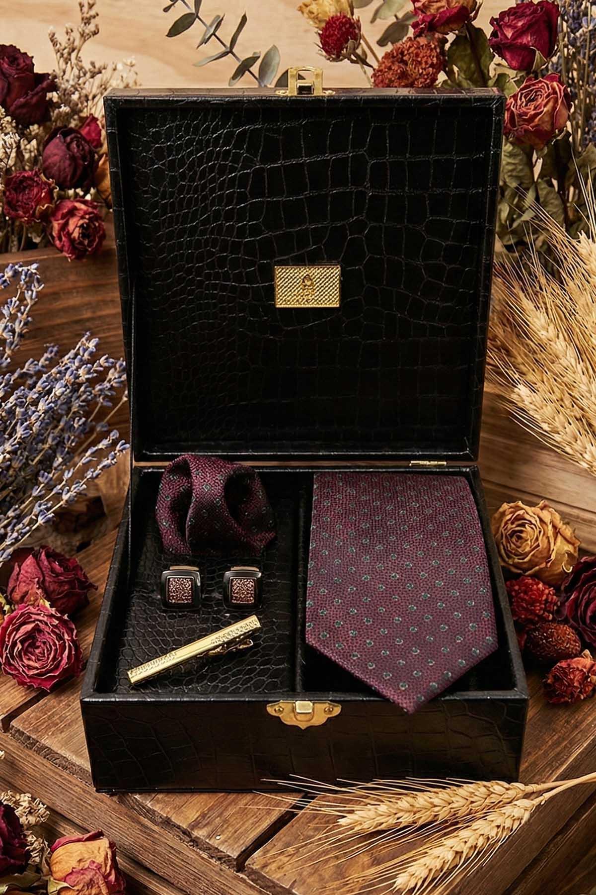  جعبه هدیه مردانه مشکی - کراوات، دکمه سرآستین، سنجاق کراوات KMK120