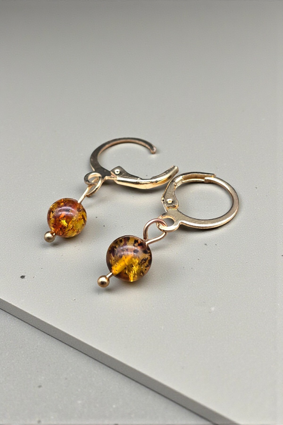 Amber Earrings 6mm Gold Plated Good Quality