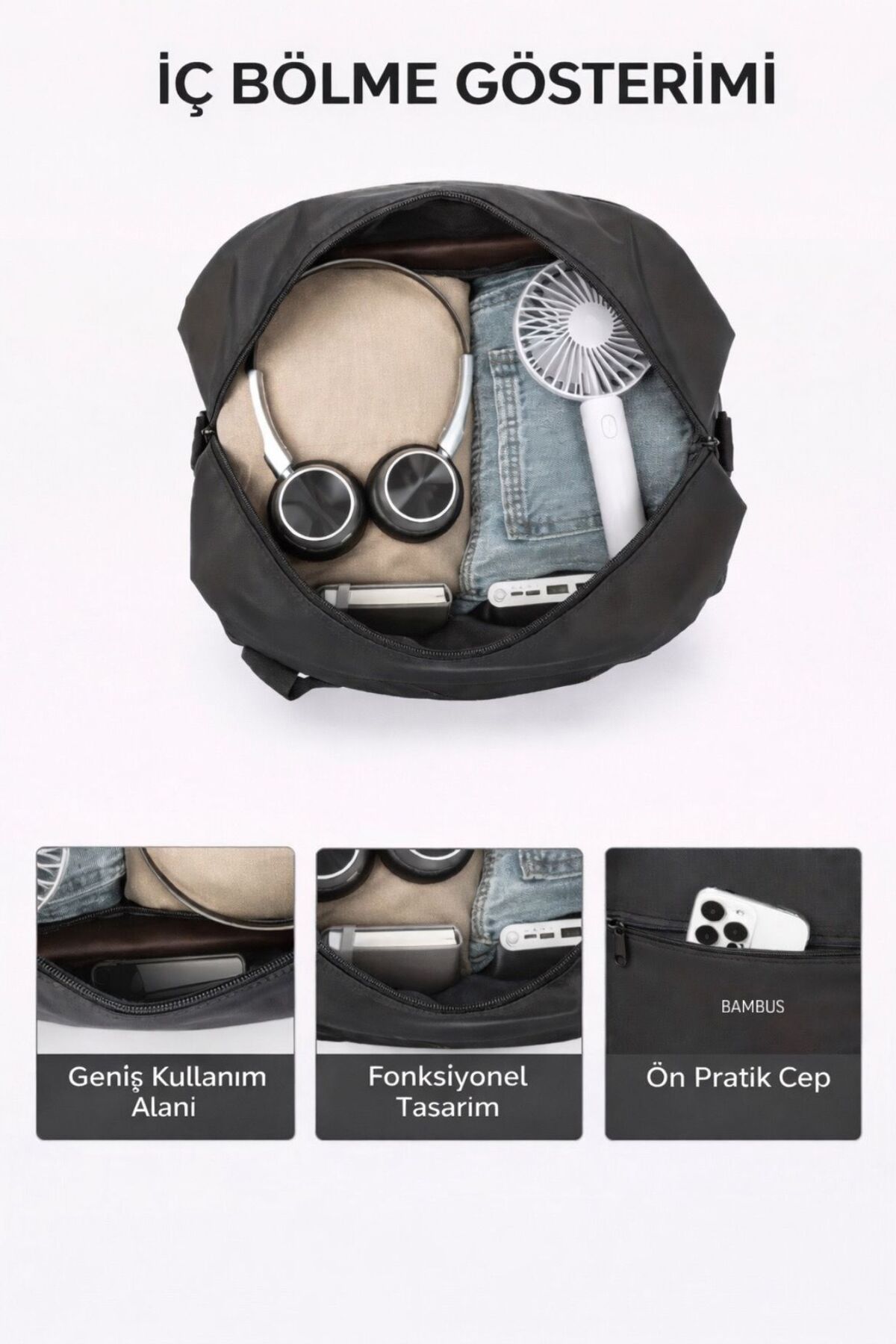 Bambus  Ayakkabı Bölmeli Hostes Valiz Seyahat Tatil Spor Hastane Su Geçirmez Çok Gözlü El Ve Omuz Çantası - Görsel 6