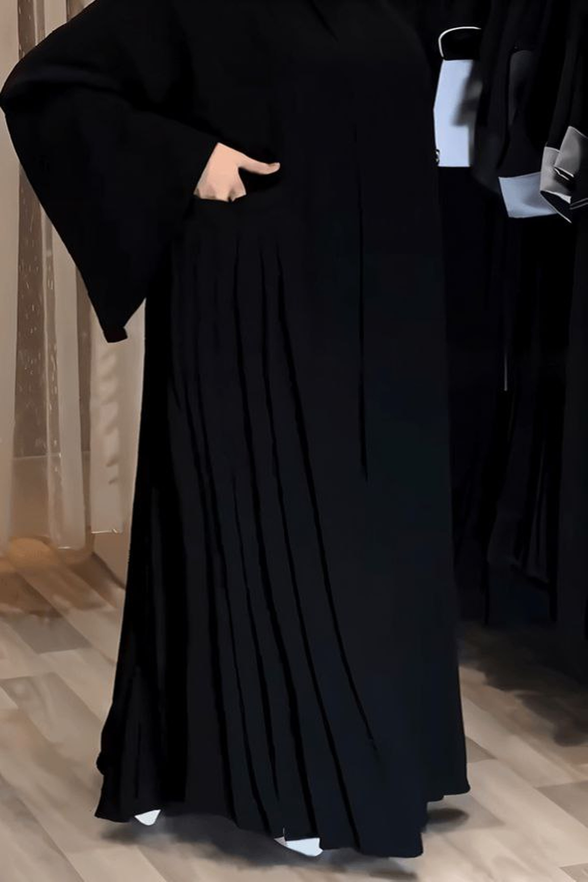 عباية حور سوداء كريب بقفلة طقطق مخفي مع طرحة مرفقة