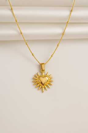 Glimz Jewelry Vintage Güneş Kalpli Çelik Kolye