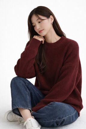 ModaYaren Bisiklet Yaka Oversize Kadın Triko Kazak