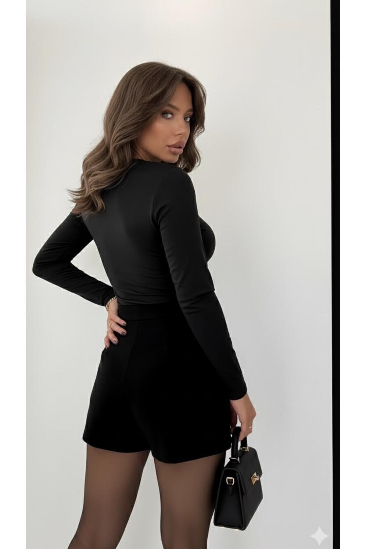 peri tower  YENİ ÜRÜN Kadın Tokalı Göğüs Detaylı Sandy Uzun Kollu Bluz 0068 - Görsel 5