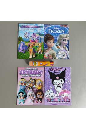 ada çanta kırtasiye 4 adet stickerli boyama kitabı ve 12 li tüp kuruboya (Pon...