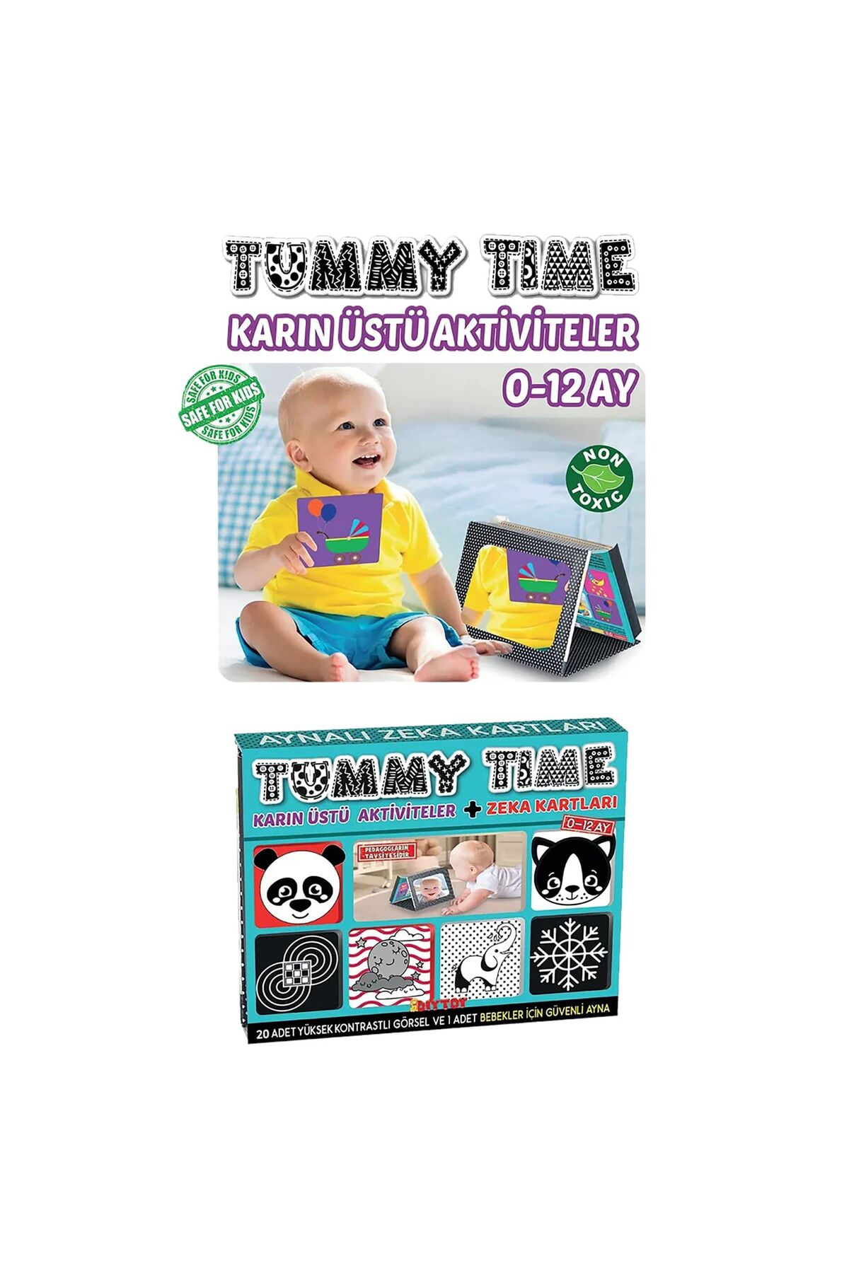 Diytoy Tummy Time Aynalı Karın Üstü Aktivite ve İlk Zeka Kartları Set-1 / Set-2 Eğitici Hediye Paketi fotoğrafı 3 (önizleme)