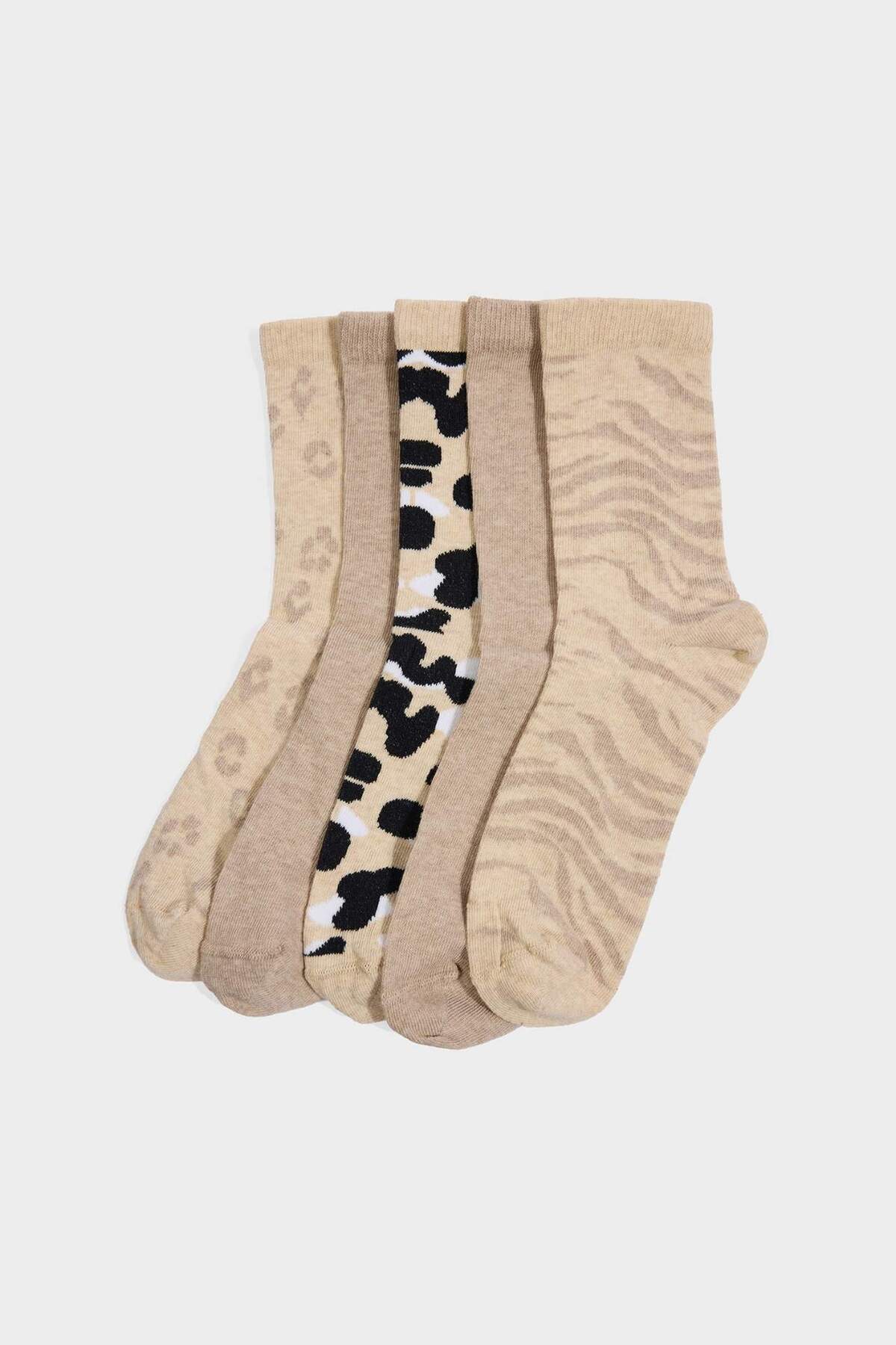 DeFacto Gemusterte 5-teilige lange Baumwollsocken für Damen G9459AXNS