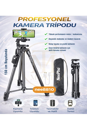 Moxti Profesyonel Kamera 150 cm Çantalı Tripot Telefon Tutucu Bluetooth Kuman...