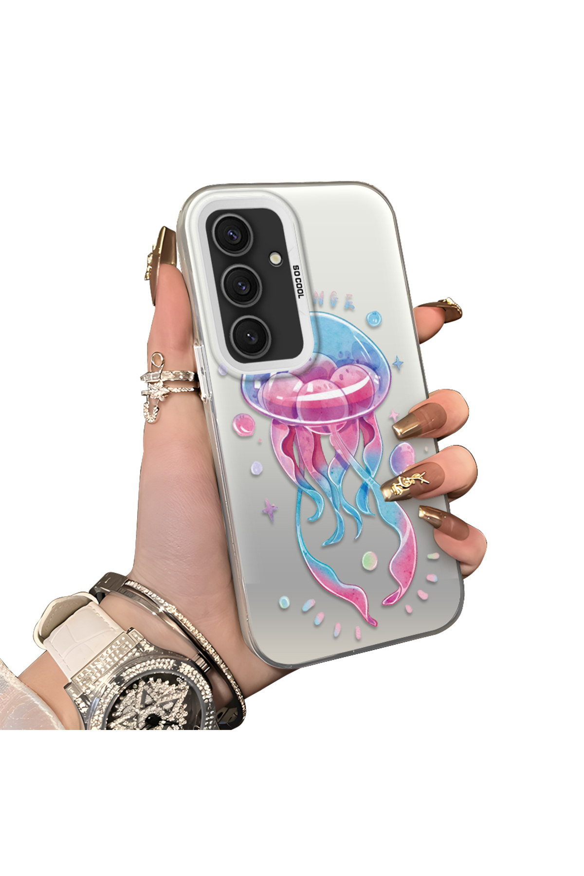 Samsung Galaxy S24 Plus Compatible Silicone Edge Hard Back Anti-Fall Pouch Spongefish Pattern