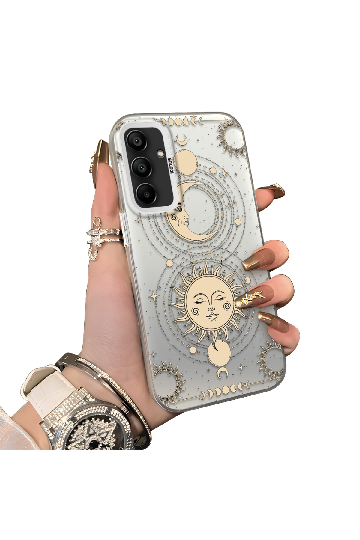 Samsung Galaxy A15 Compatible Silicone Edge Hard Rear Anti Fall Pouch Moon pattern