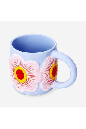 Flying Tiger Copenhagen Çiçek Detaylı Mavi Seramik Kupa