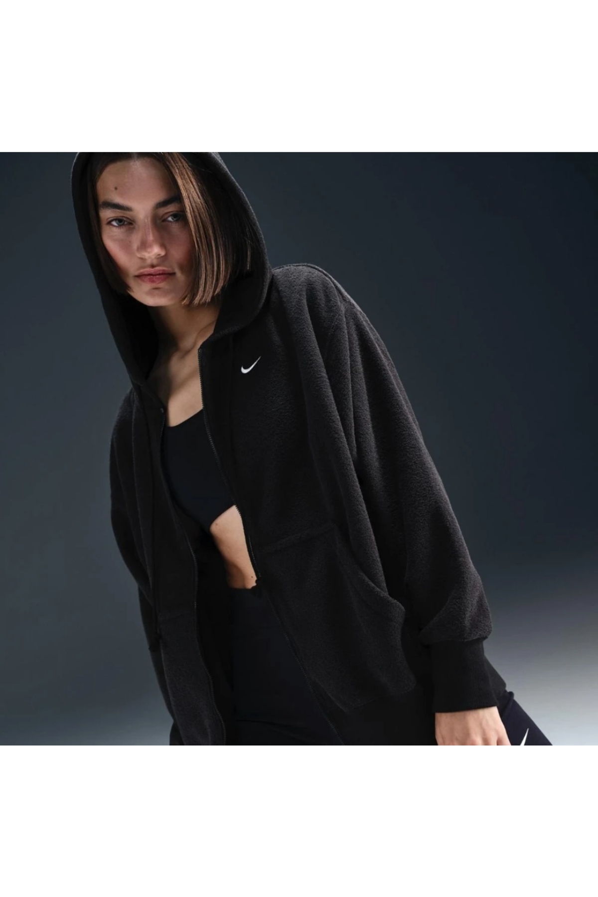 Nike Women's Phoenix Plush Full Zip Hoodie siyah sweatshirt görsel 3