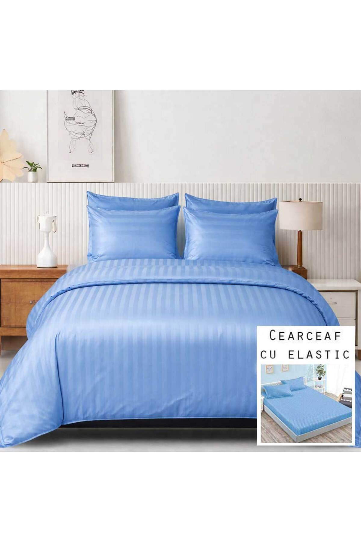 Patul Λευκά είδη Damask, από θείο, 2 άτομα, διπλό κρεβάτι, 6 τεμάχια, εντοιχι...