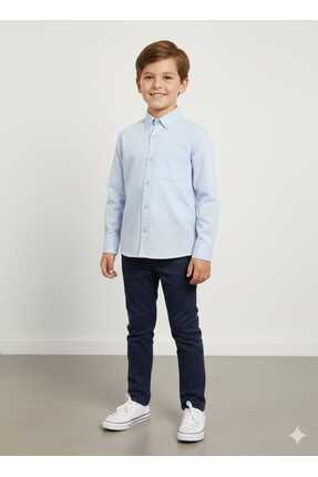 CALEMORE Çocuk Gömlek Cepli Yaka Düğmeli (Mavi)
