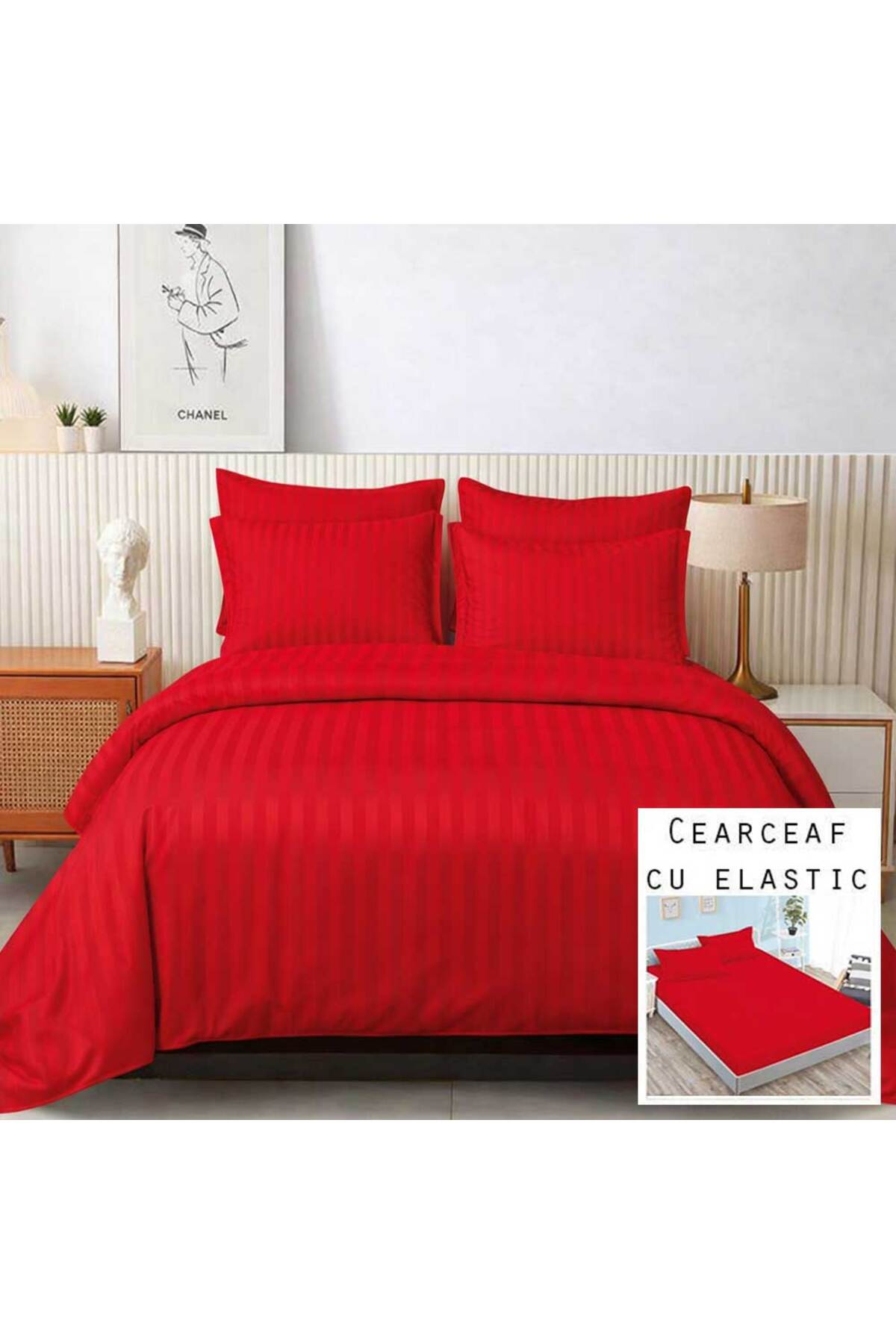 Patul Λευκά είδη Damask, από θείο, 2 άτομα, διπλό κρεβάτι, 6 τεμάχια, εντοιχι...