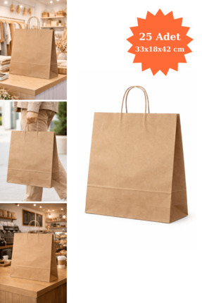 Plas+Plus Burgu Saplı Kraft Çanta Kağıt Poşet Butik Mağaza Hediye Tatlı Torba...