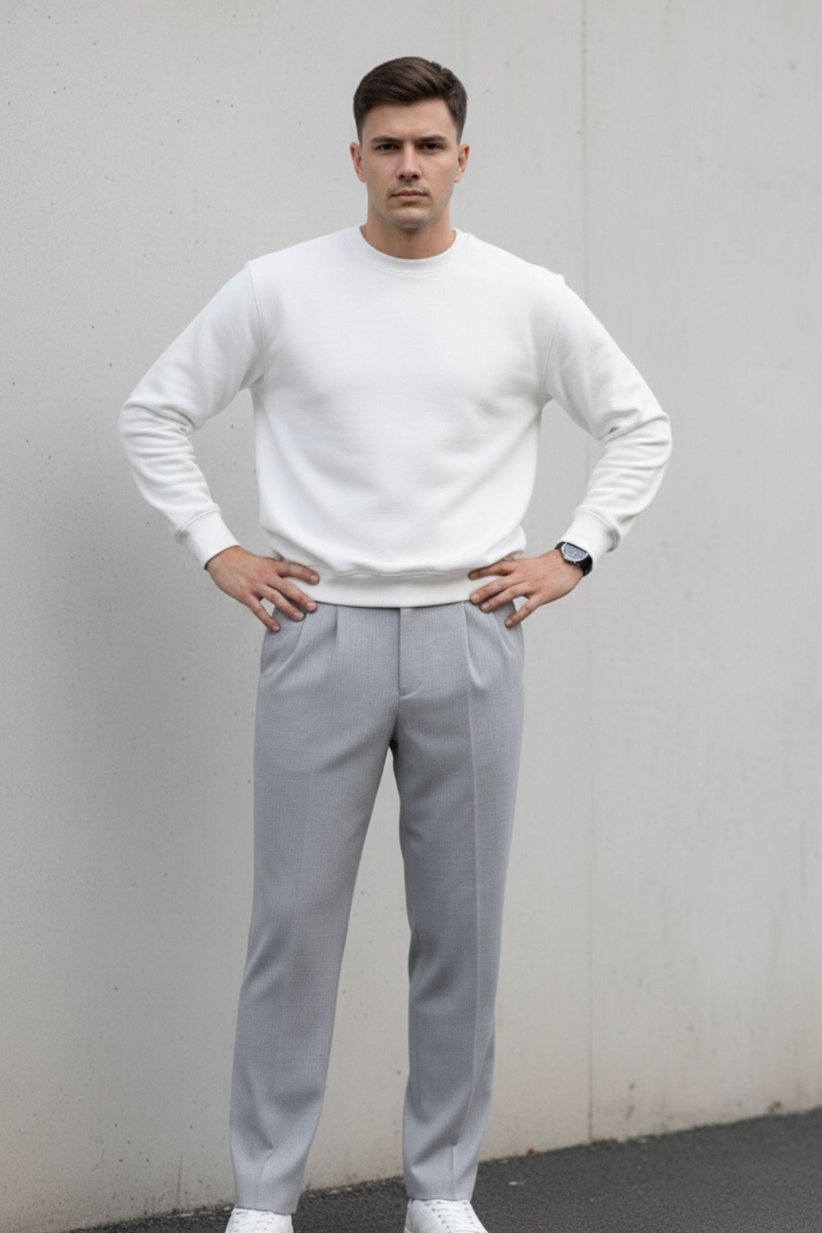 COMBİNE MİCHAİL Erkek Çift Pileli Salaş Gri Baggy Pantolon görsel 4