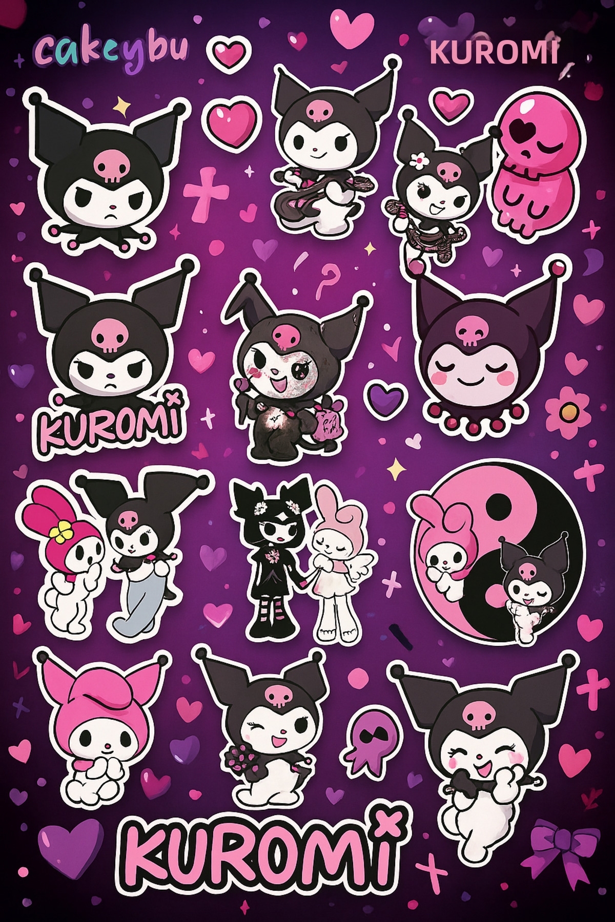 ca kay bu Kuromi Holographic Sticker Set – 2 Sheets A4 | Cute