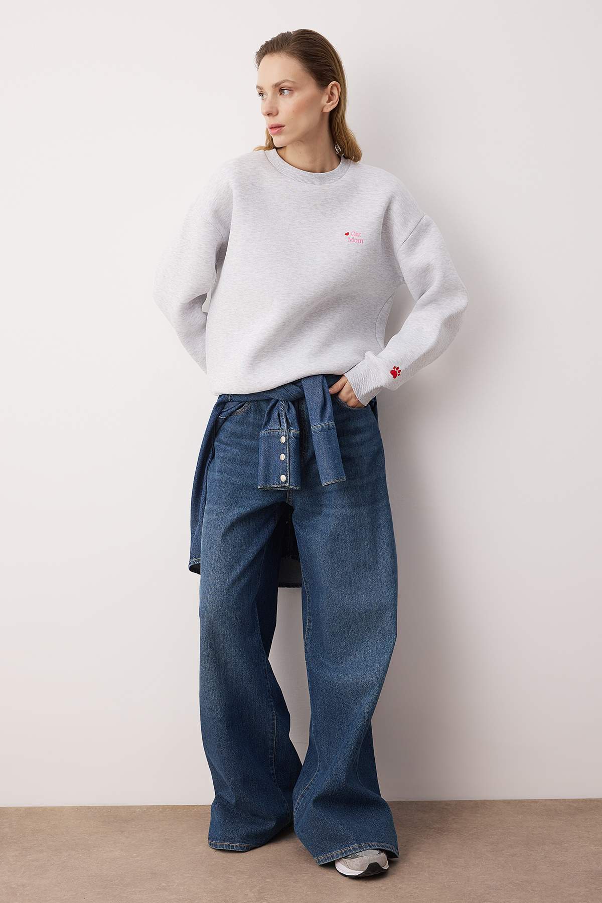 Trendyolmilla  Kar Melanj Örme Sweatshirt TWOAW26SW00200