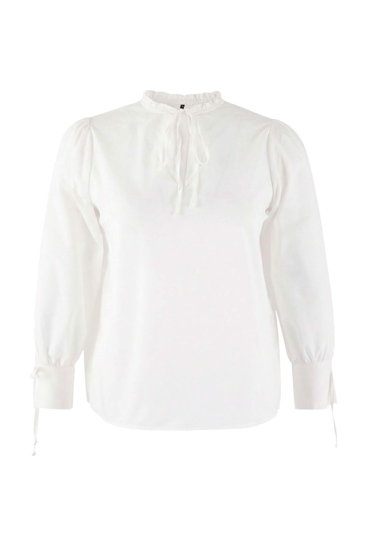 Trendyol Curve Ekru bawełniana bluzka w dużym rozmiarze TBBSS26AF00020