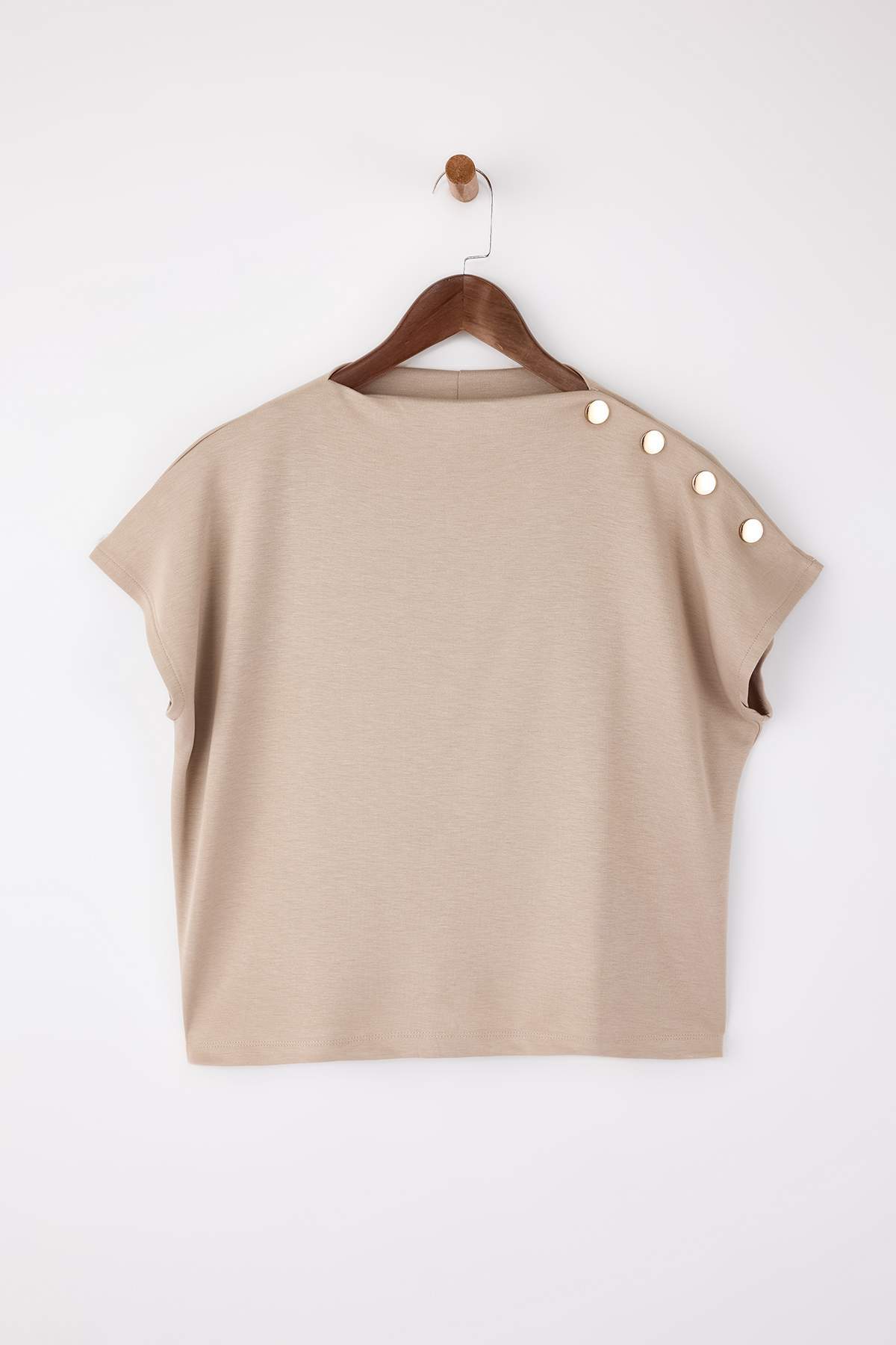 Trendyolmilla  Taş Regular/Normal Kalıp Dik Yaka Aksesuar Detaylı Crop Soft Touch Örme Bluz TWOSS26BZ00021 - Görsel 5