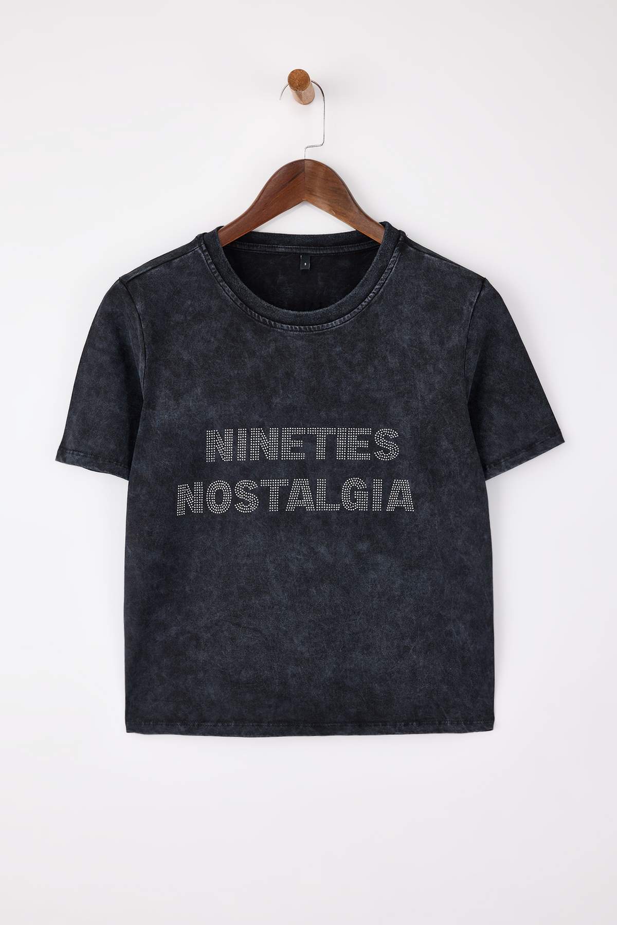 Trendyolmilla  Teen Antrasit Slogan Regular Kalıp Eskitme/Soluk Efektli Tok %100 Pamuk Örme T-Shirt TWOSS26TS00015 - Görsel 6