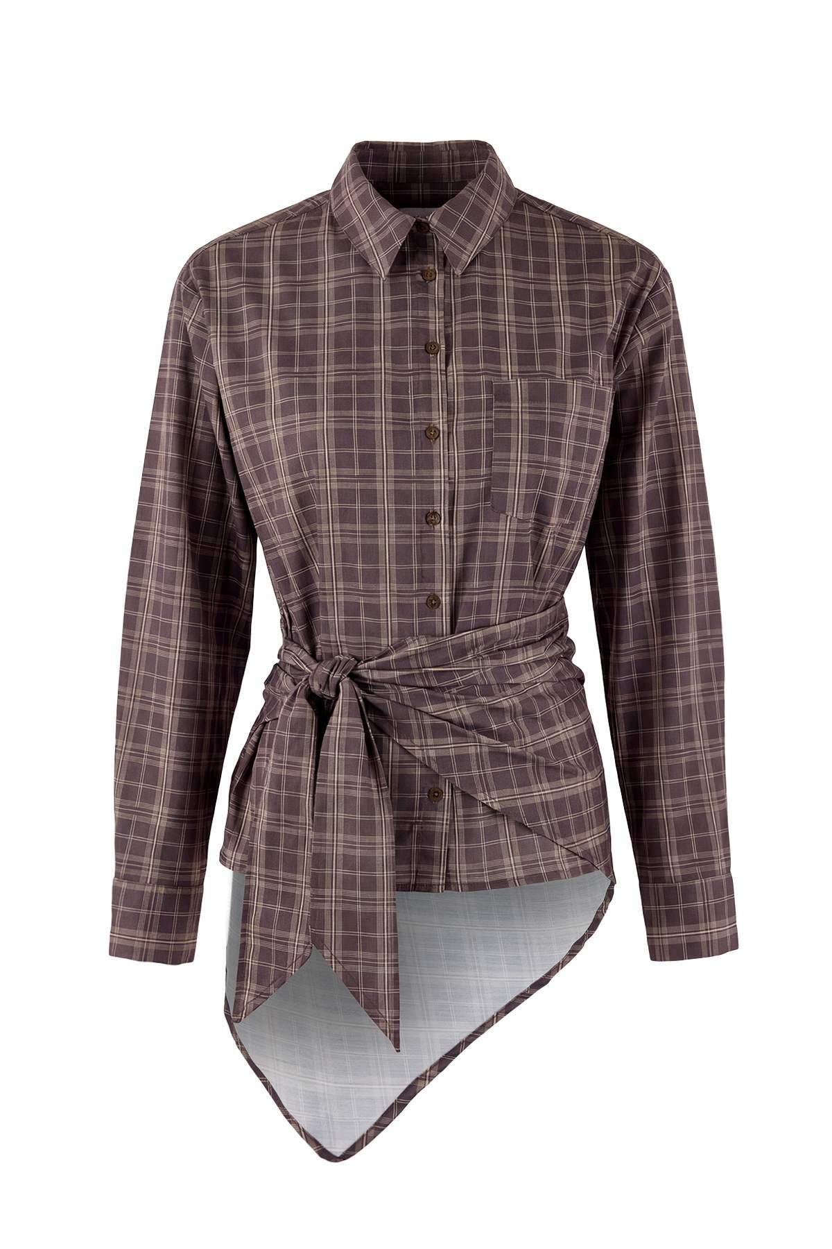 Trendyolmilla  Çok Renkli-Kahverengi Çıkarılabilir Fular Detaylı Gömlek TWOSS26GO00008 - Görsel 8