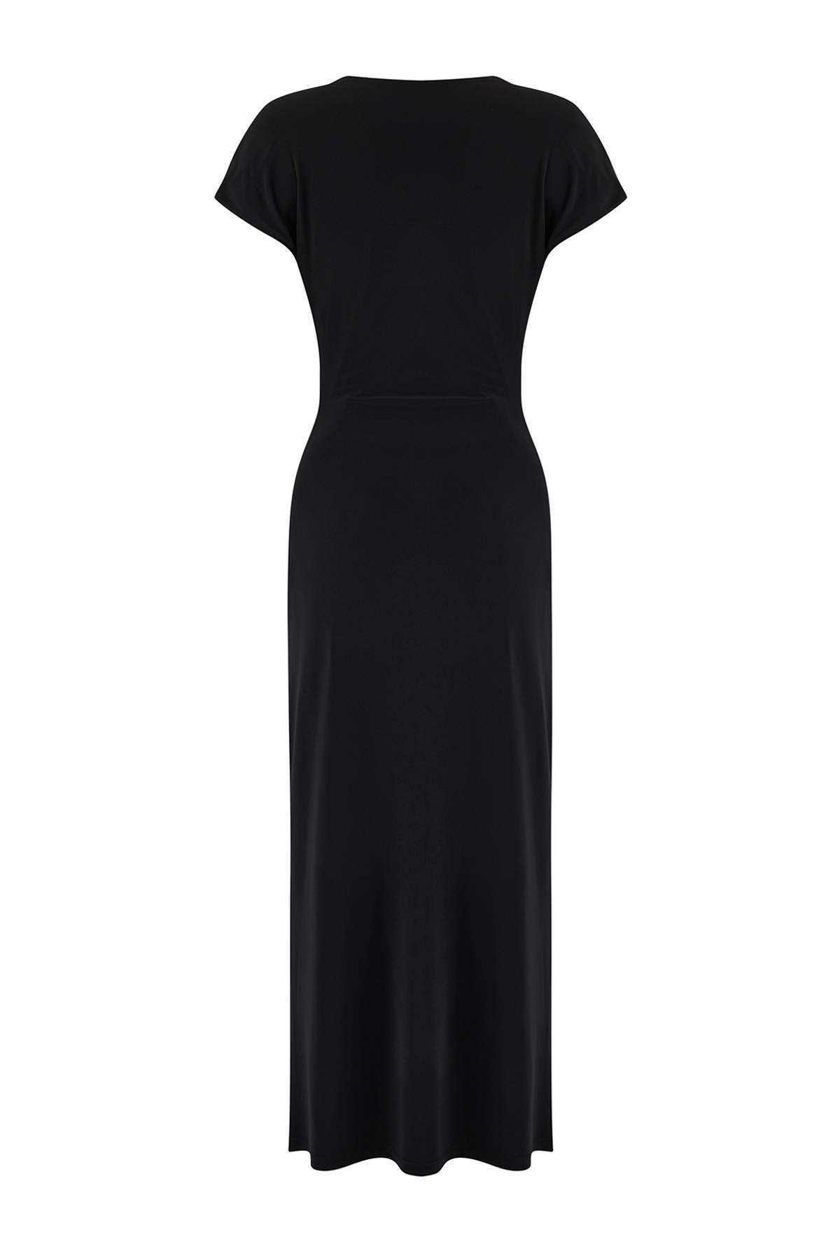 Trendyolmilla  Siyah A-Kesim/Çan Form Degaje Yaka Aksesuar Detaylı Maxi Esnek Örme Elbise TWOSS26EL00106 - Görsel 7