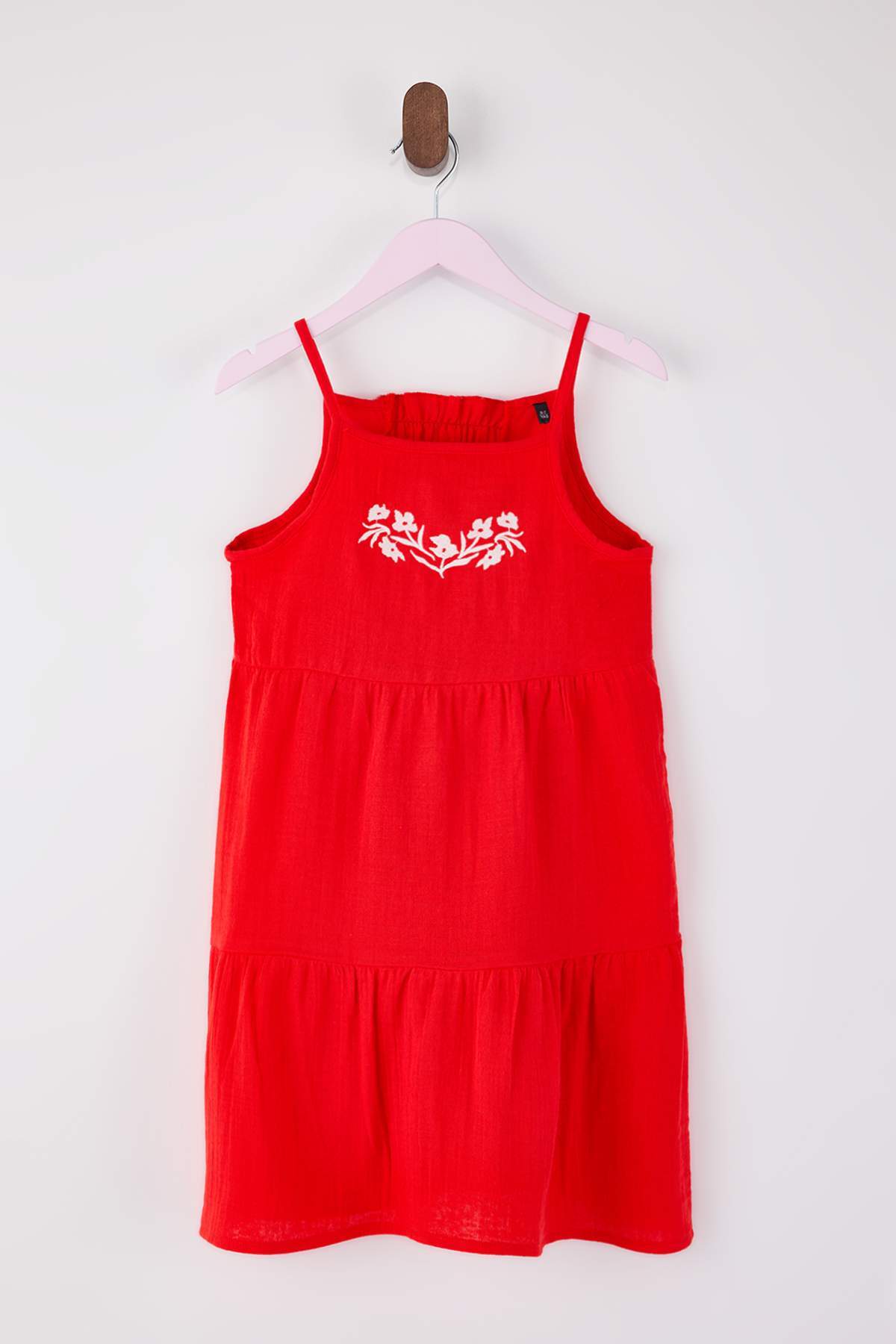 Trendyolmilla Kids Kırmızı Kısa / Mini Çiçekli 23 Nisan DokumaElbise TKDSS25EL00011
