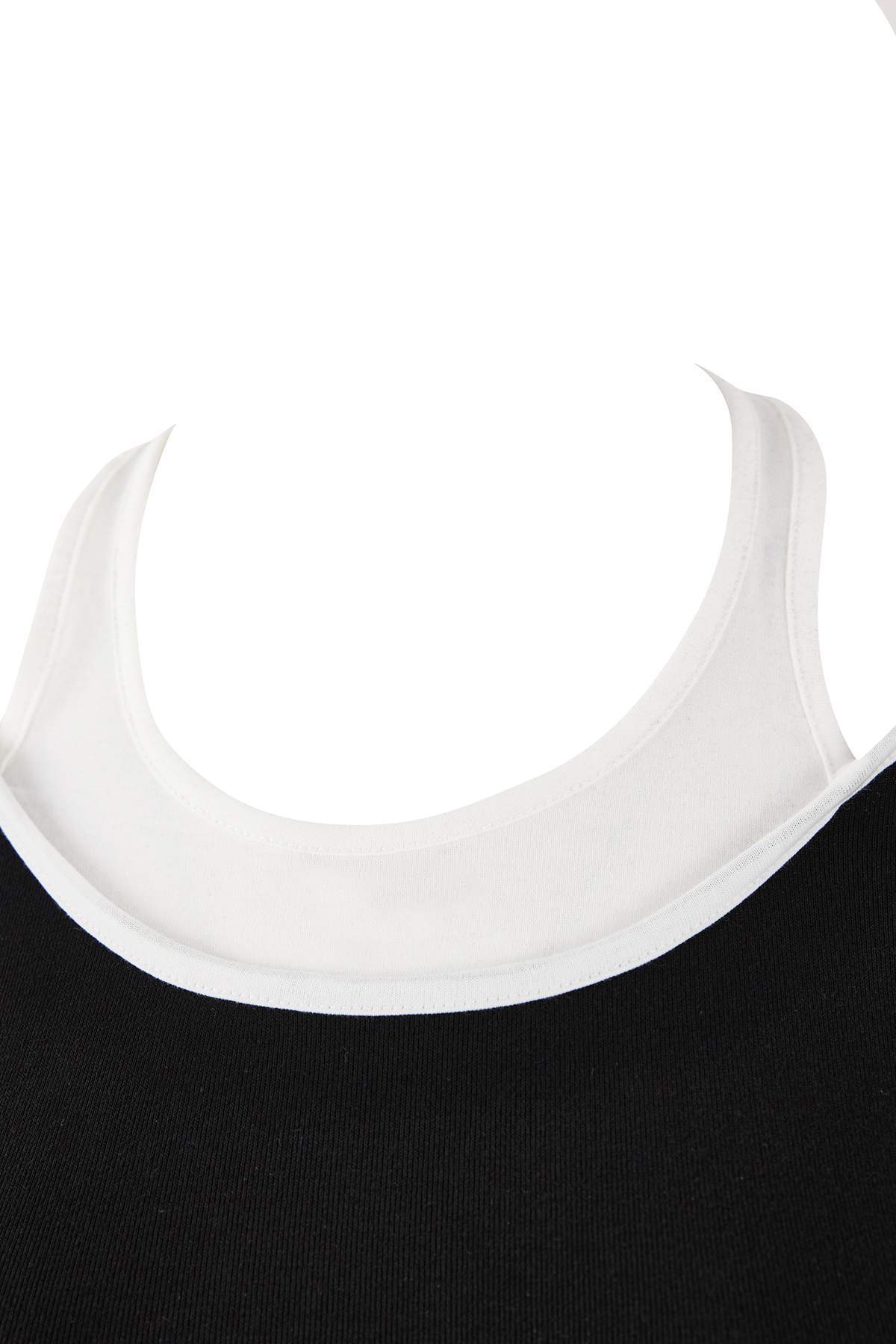 Trendyolmilla  Siyah Renk Bloklu Fitted/Vücuda Oturan İspanyol Paça Pamuk Ribana Örme Alt-Üst Takım TWOSS26AU00037 - Görsel 6