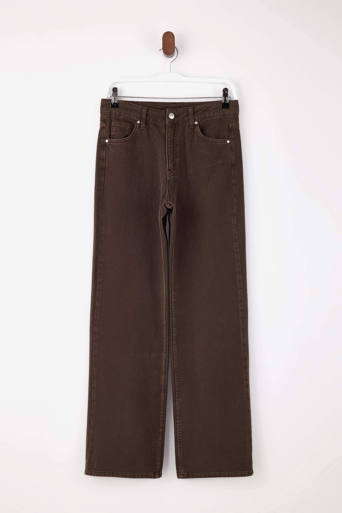 Trendyolmilla  Kahverengi %100 Pamuk Yıkama Efekli Normal Bel Wide Leg Jeans TWOSS26JE00058 - Görsel 5