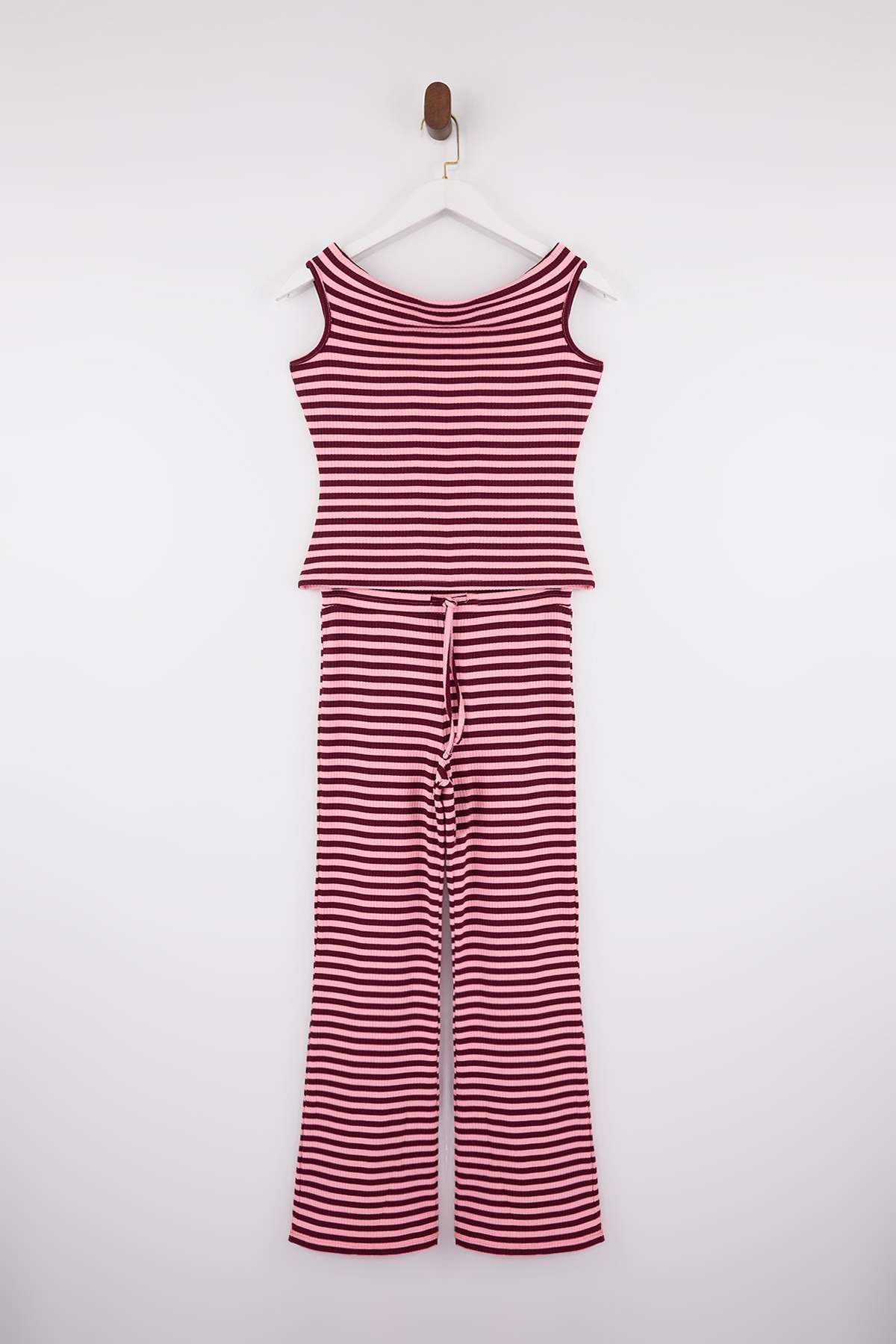 Trendyolmilla  Teen Çok Renkli Çizgili Fitted/Vücuda Oturan Boru Paça Esnek Örme Alt-Üst Takım TWOSS26AU00024 - Görsel 5