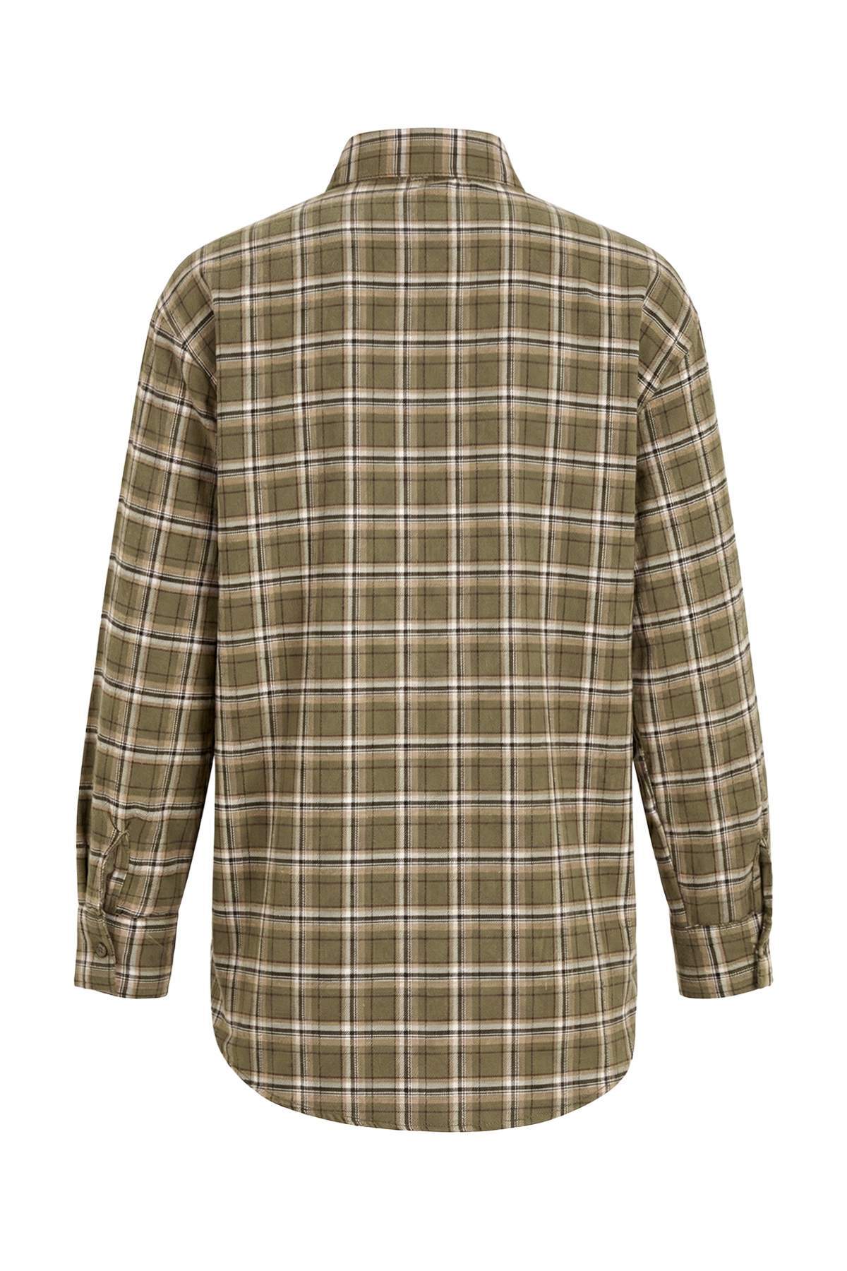 Trendyolmilla  Yeşil Ekoseli Belden Bağlamalı Flanel Gömlek TWOAW26GO00156 - Görsel 6