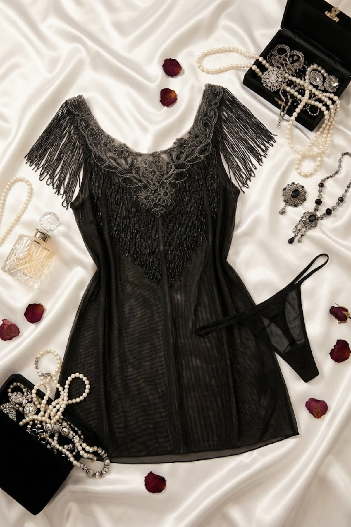 ZENCHES Dantel Detaylı 2'li Gecelik Ve String Takımı