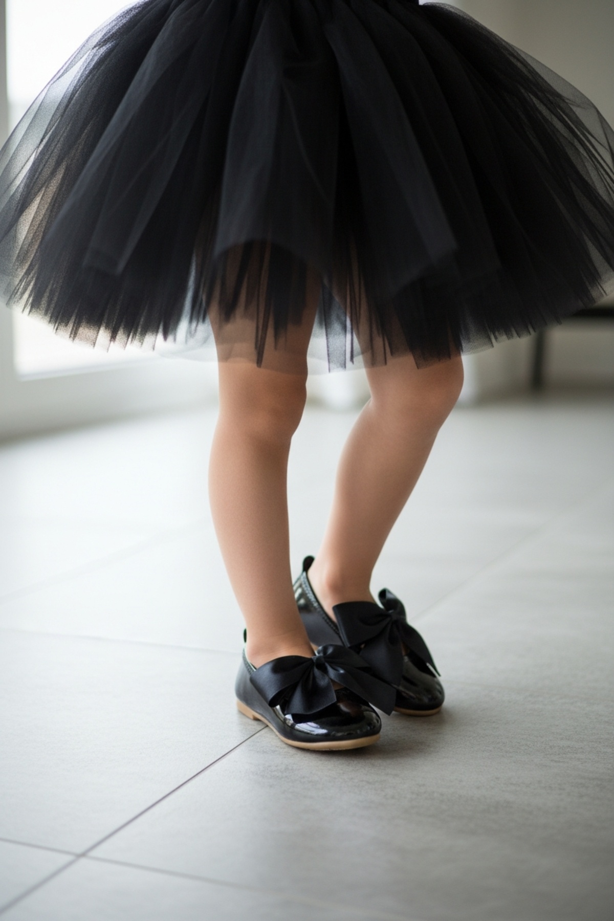 GIRL BLACK SPRING BOW TIE ORTHOPEDIC STYLISH FLAT WITH BOWTIE
