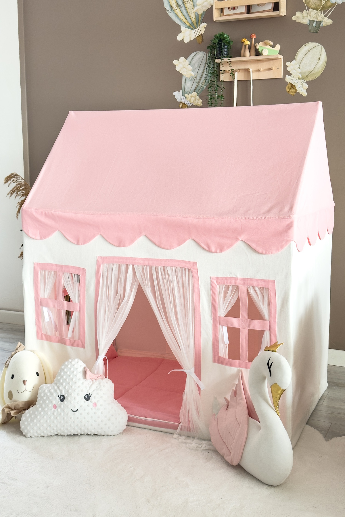 Miniden Çocuk Oyun Evi Pembe Renkli Oyun Çadırı Oyun Alanı Toz Pembe fotoğrafı 4 (önizleme)