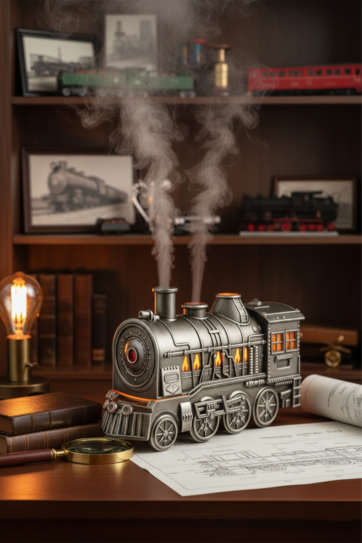 Quiet Air Humidifier with Retro Vapor Effect Train Shaped Night Light with Aromatherapy