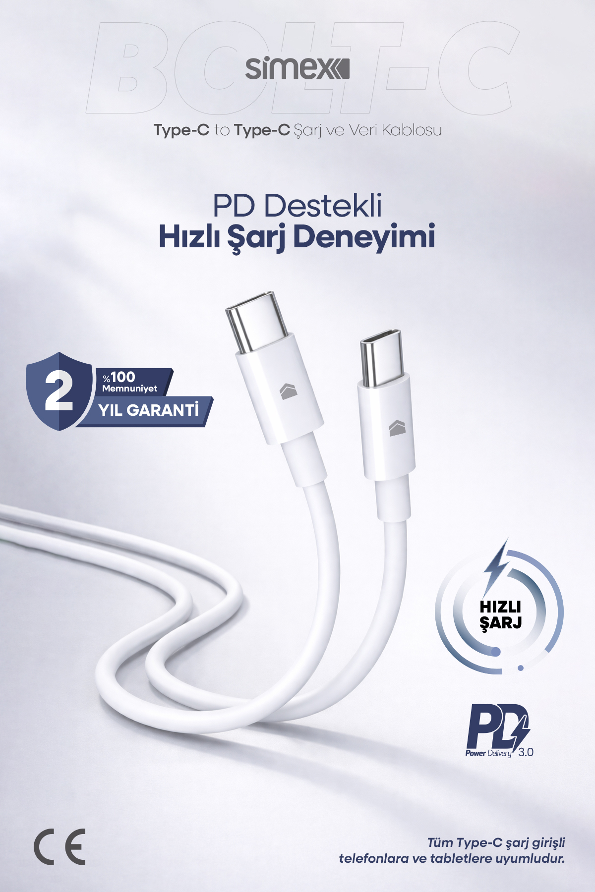60W USB-C Samsung Iphone Redmi Huawei Compatible, Type-C Fast Charging and Data Cable 1 Meter