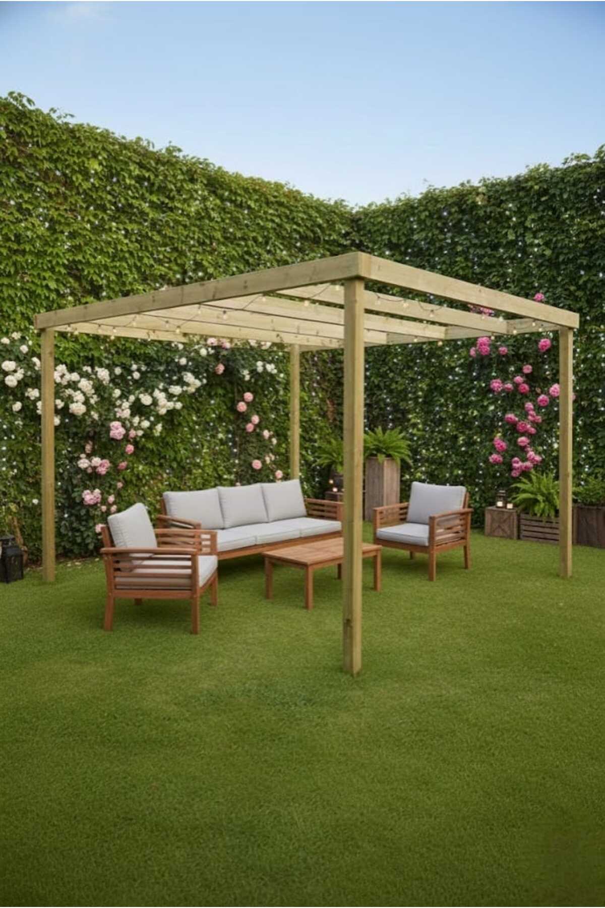 Doğal Çam Ağacı Ahşap Pergole (Yükseklik 250 cm)