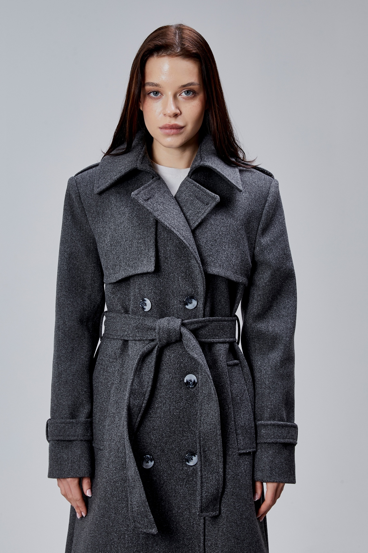 Bolivente  Koyu Gri Regular Rüzgarlık Detaylı Kaşe Kaban - Görsel 6