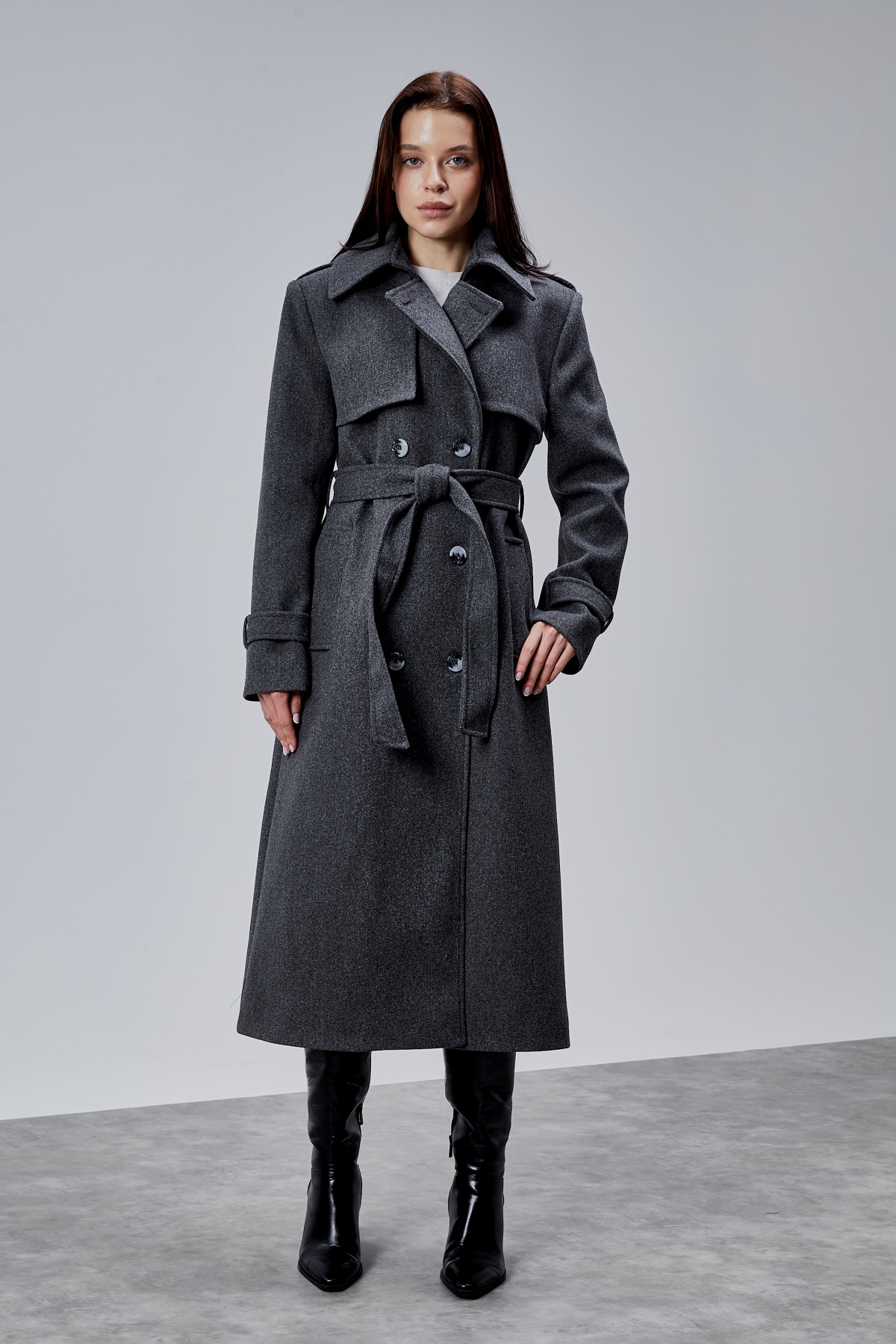 Bolivente  Koyu Gri Regular Rüzgarlık Detaylı Kaşe Kaban