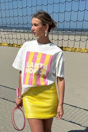 The Champ Clothing Kadın Oversize Tişört Santa Monica Baskılı Beyaz – Bisikle...